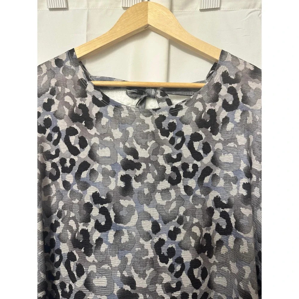 Clara Sunwoo Leopard Print Sharkbite Hem Tunic Top Purple Black 2X Made in USA - Picture 4 of 7